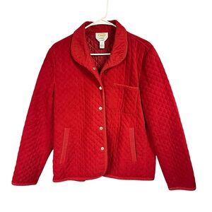 Talbots Vibrant Red Quilted Car Coat Chore Coat Velvet Jacket Preppy Classic